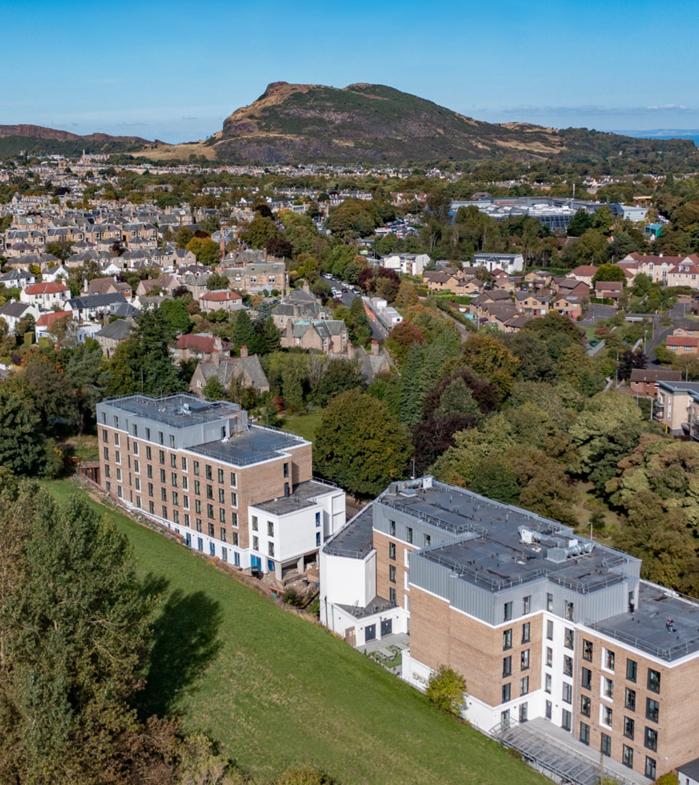 Aerial view of modular PBSA student residence near University of Edinburgh